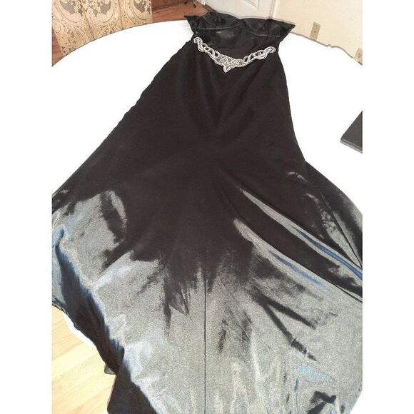 Size 10 Cinderella Black Rhinestone Halter Strap Maxi Mermaid Floor Length Train - Picture 5 of 10